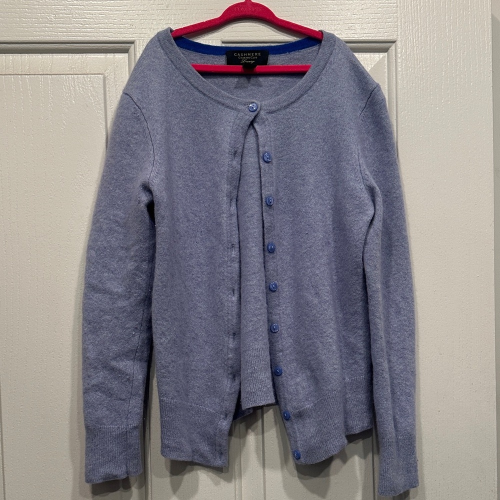 100% Cashmere Charter Club Light Blue Button-Up Cardigan